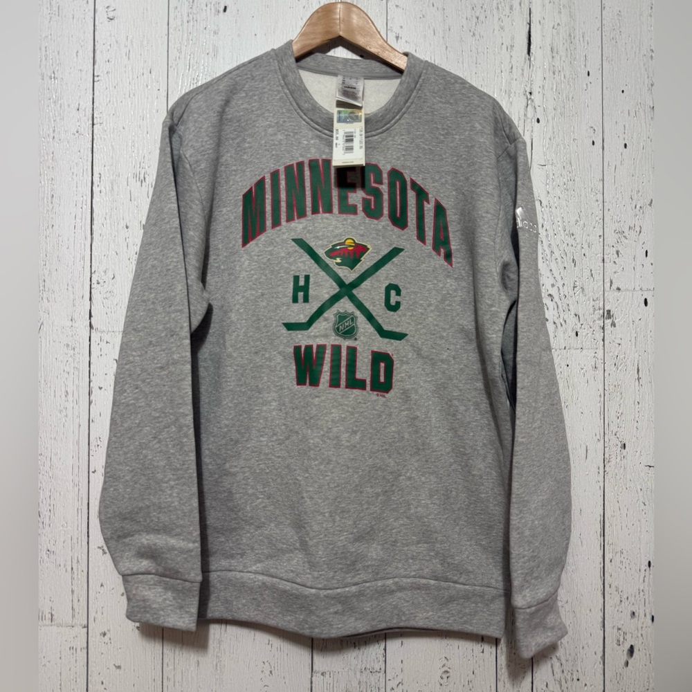 Adidas Gray Minnesota Wild Crewneck Sweater